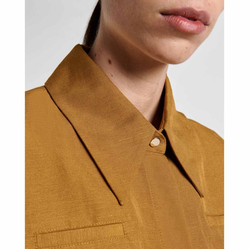 Cue Hazelnut Linen Blend Cropped Shirt image number 2